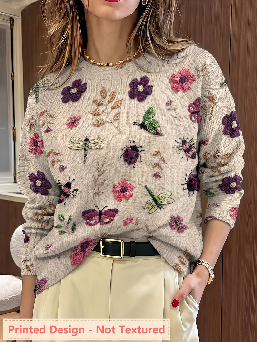 Meredith | Botanical Print Crew Neck Sweater