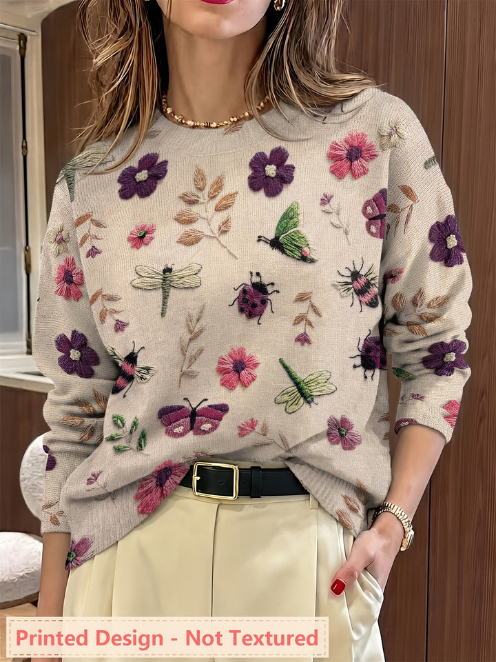 Meredith | Botanical Print Crew Neck Sweater