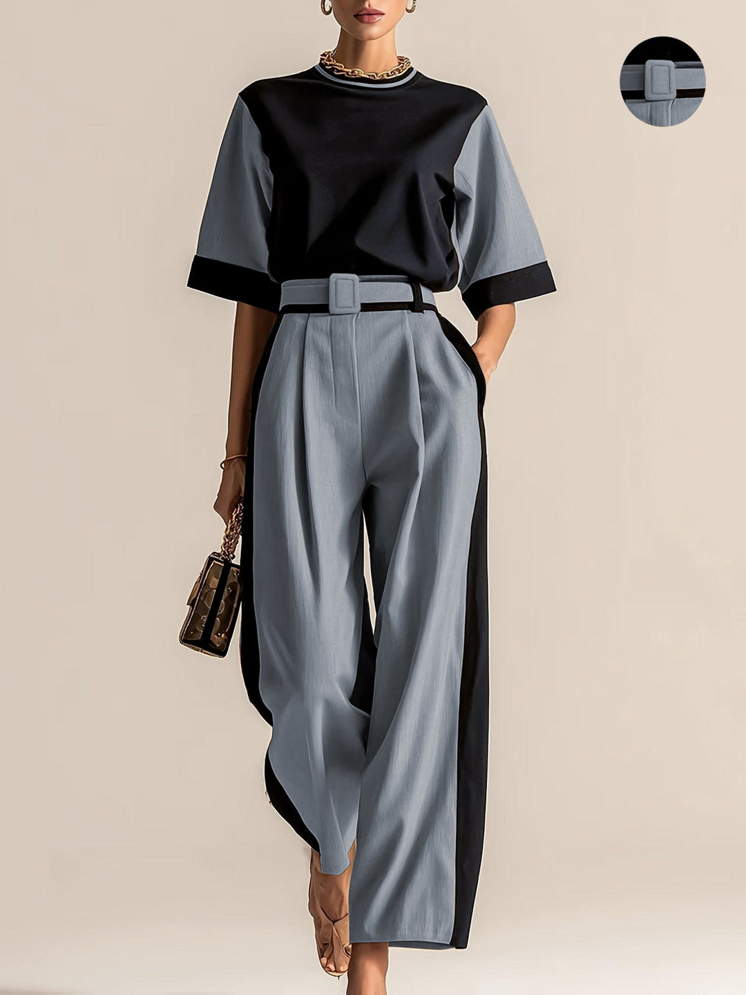 Belinda | Contrast-Trim Two-Piece Set
