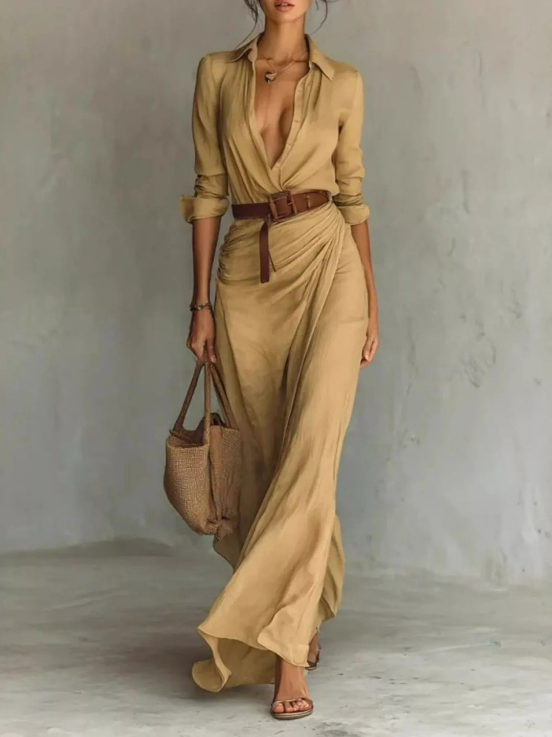 Verity | Elegant Belted Long Sleeve Maxi Dress