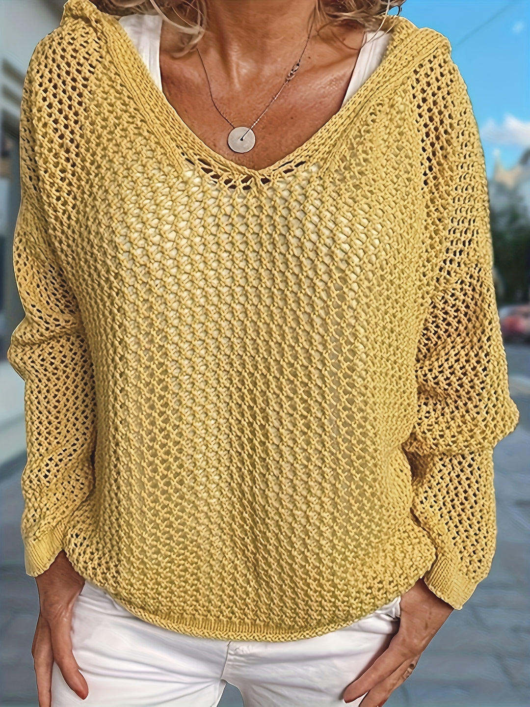 Fleur | Open-Knit Hooded Sweater