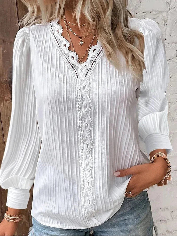 Rowena | Lace-Trimmed V-Neck Blouse