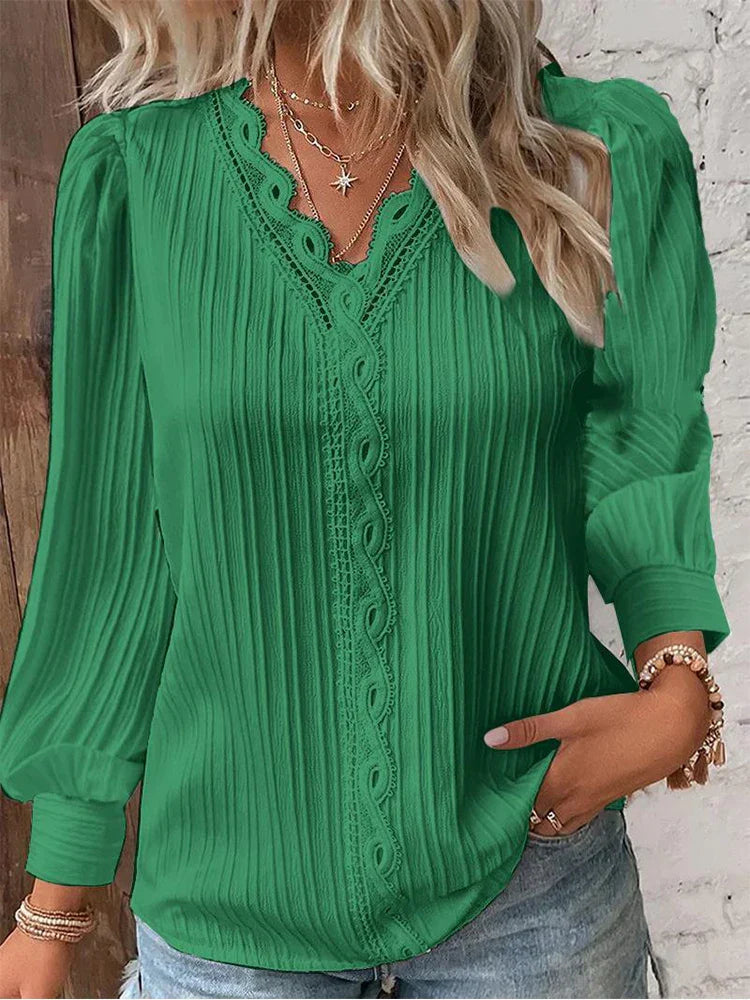 Rowena | Lace-Trimmed V-Neck Blouse