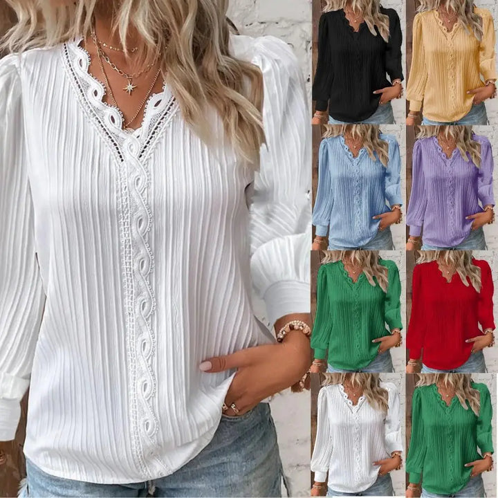 Rowena | Lace-Trimmed V-Neck Blouse