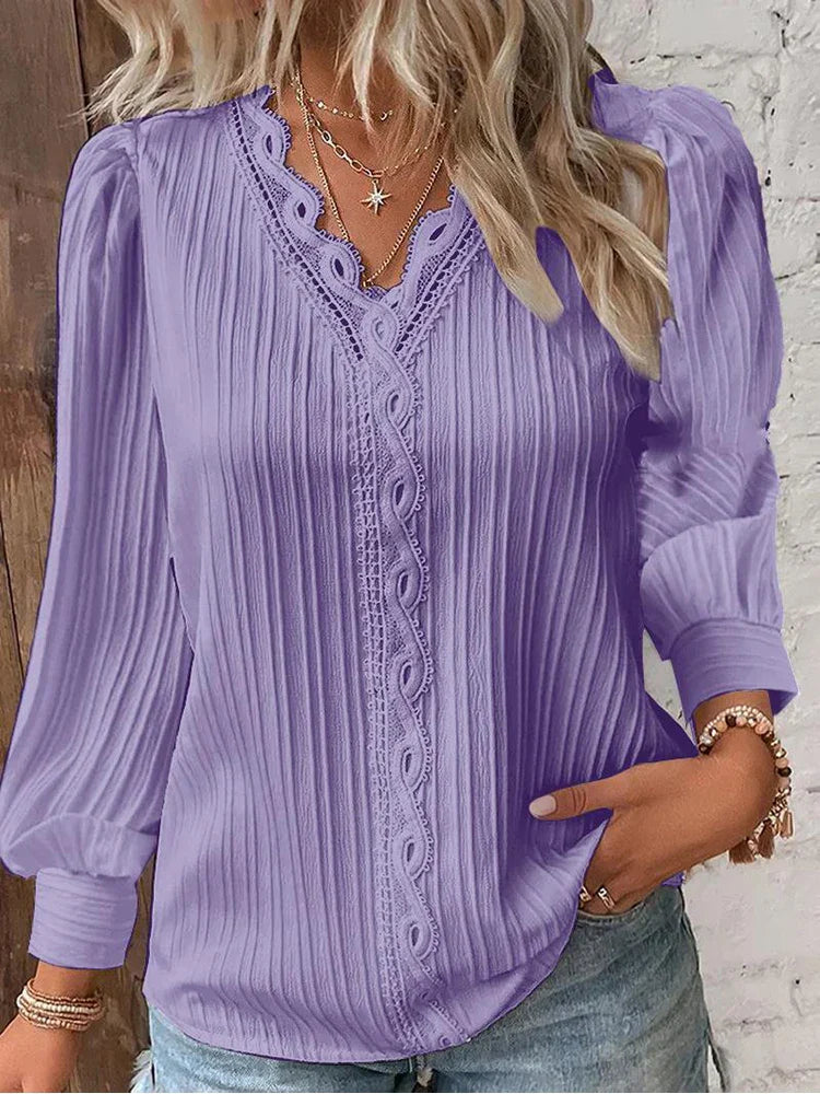 Rowena | Lace-Trimmed V-Neck Blouse