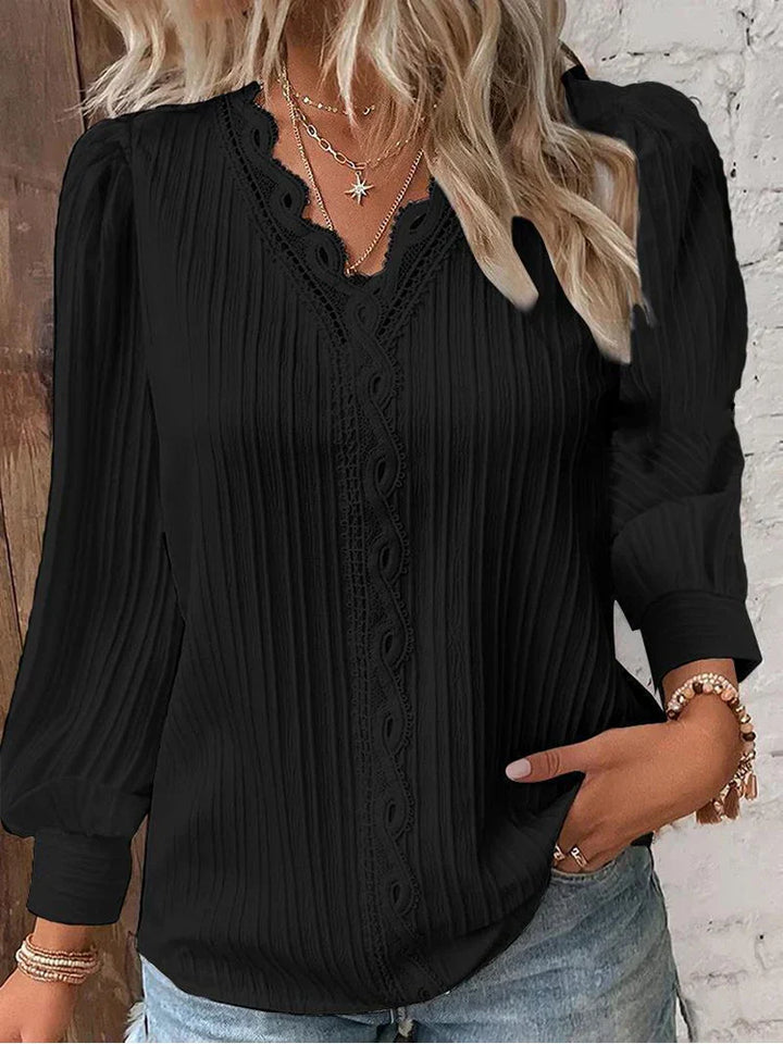 Rowena | Lace-Trimmed V-Neck Blouse
