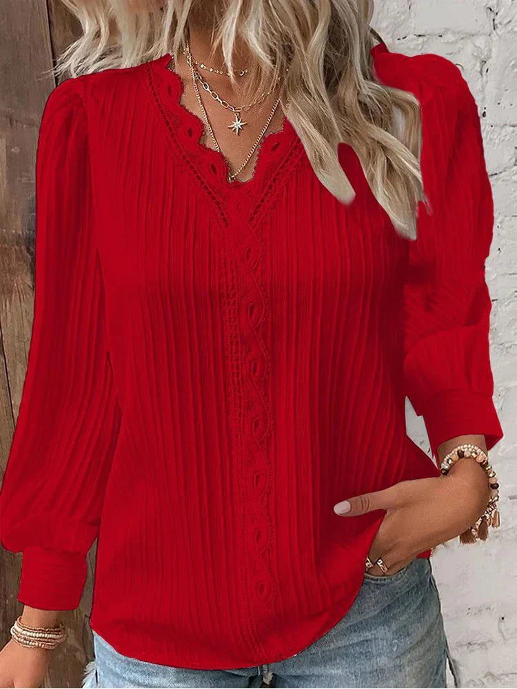 Rowena | Lace-Trimmed V-Neck Blouse