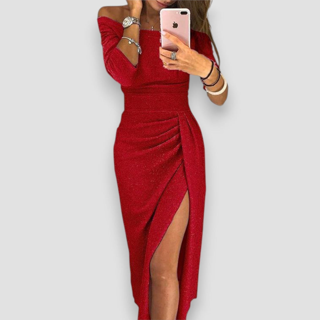 zara off shoulder dress red Zara Red Long Dress Off Shoulder