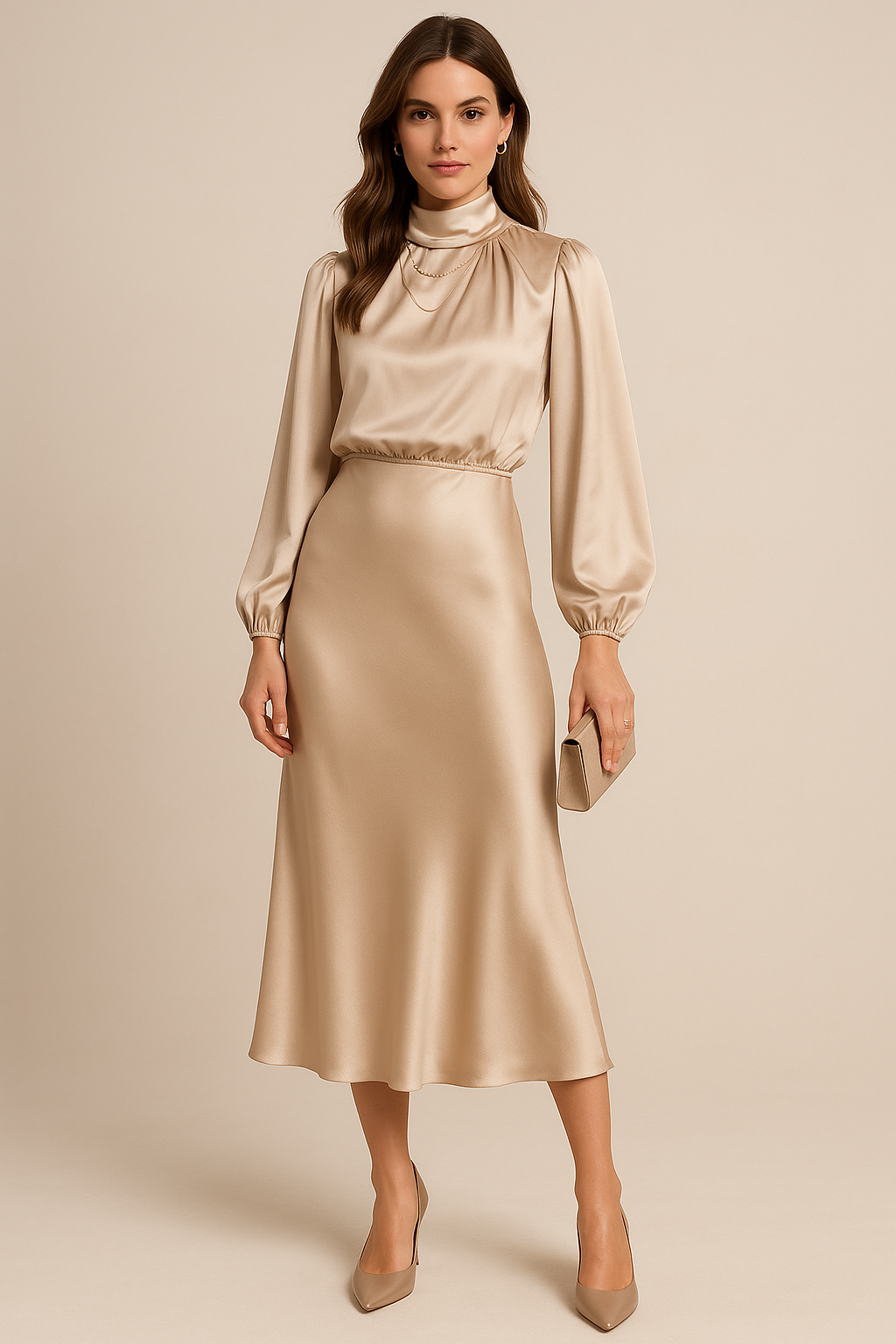 Krista | Elegant Long-Sleeve Satin Evening Dress