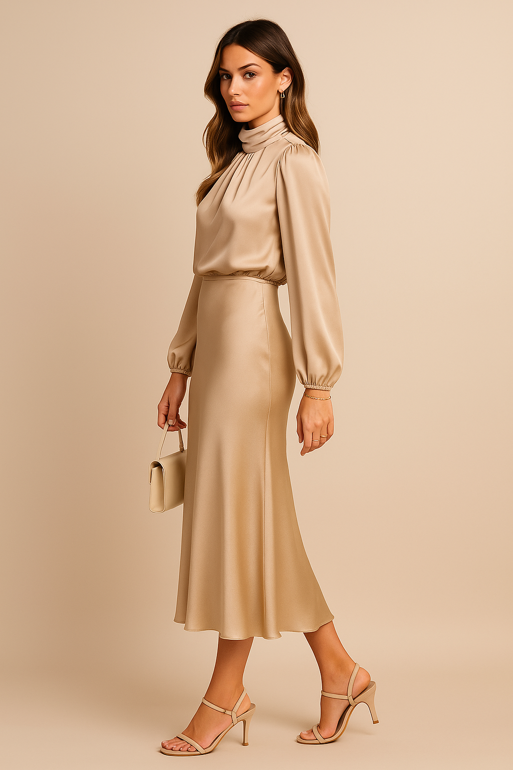 Krista | Elegant Long-Sleeve Satin Evening Dress
