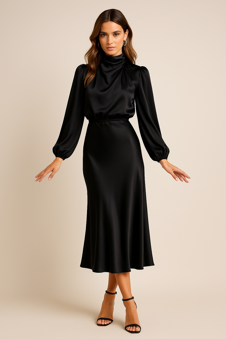 Krista | Elegant Long-Sleeve Satin Evening Dress
