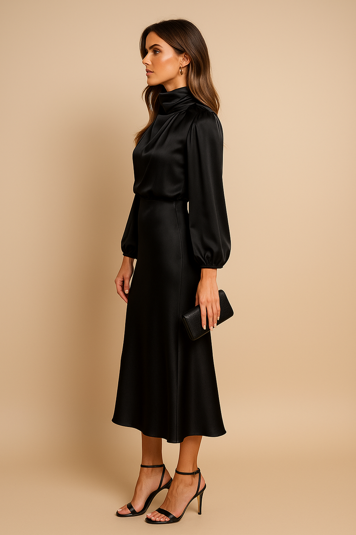 Krista | Elegant Long-Sleeve Satin Evening Dress