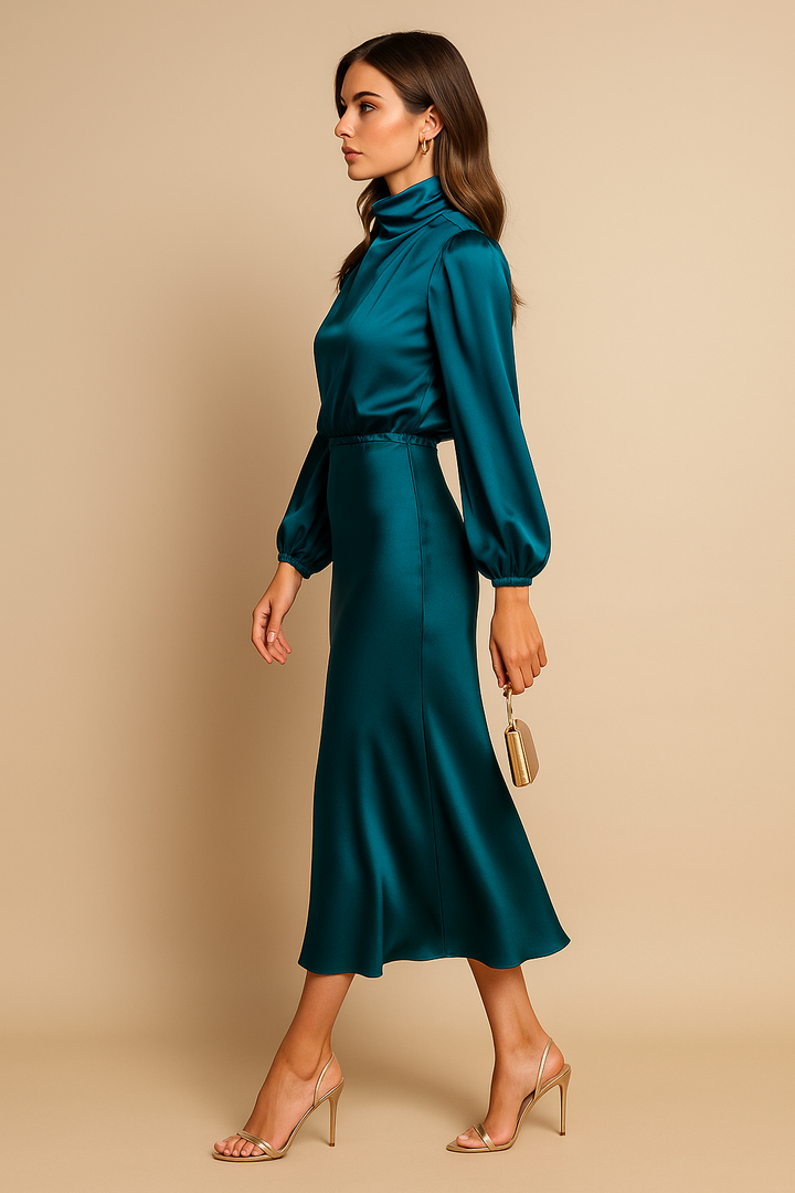 Krista | Elegant Long-Sleeve Satin Evening Dress