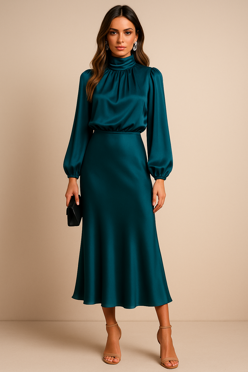 Krista | Elegant Long-Sleeve Satin Evening Dress