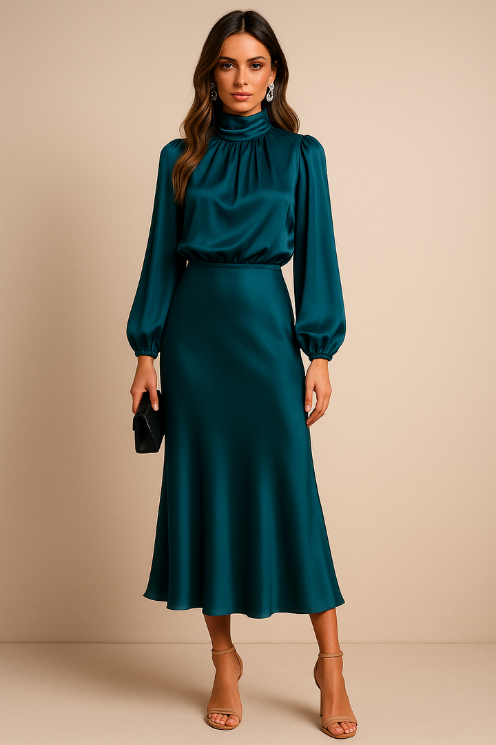 Krista | Elegant Long-Sleeve Satin Evening Dress