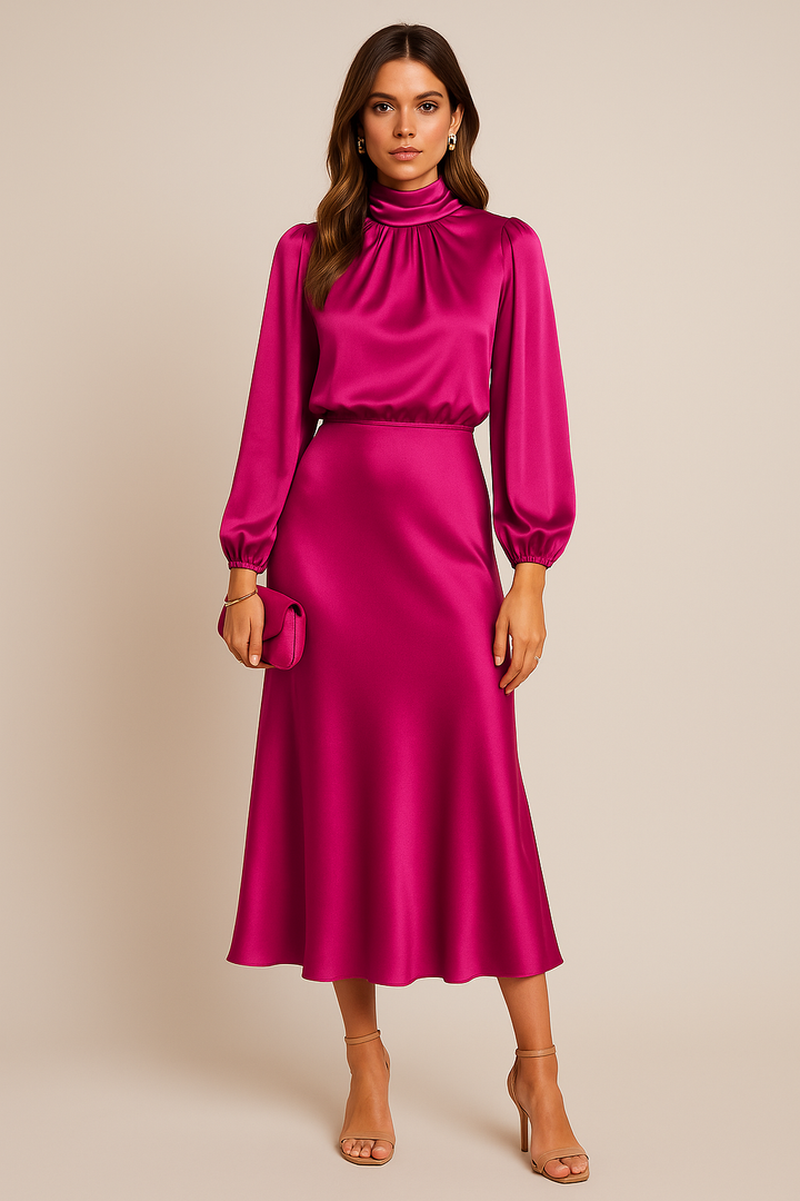 Krista | Elegant Long-Sleeve Satin Evening Dress