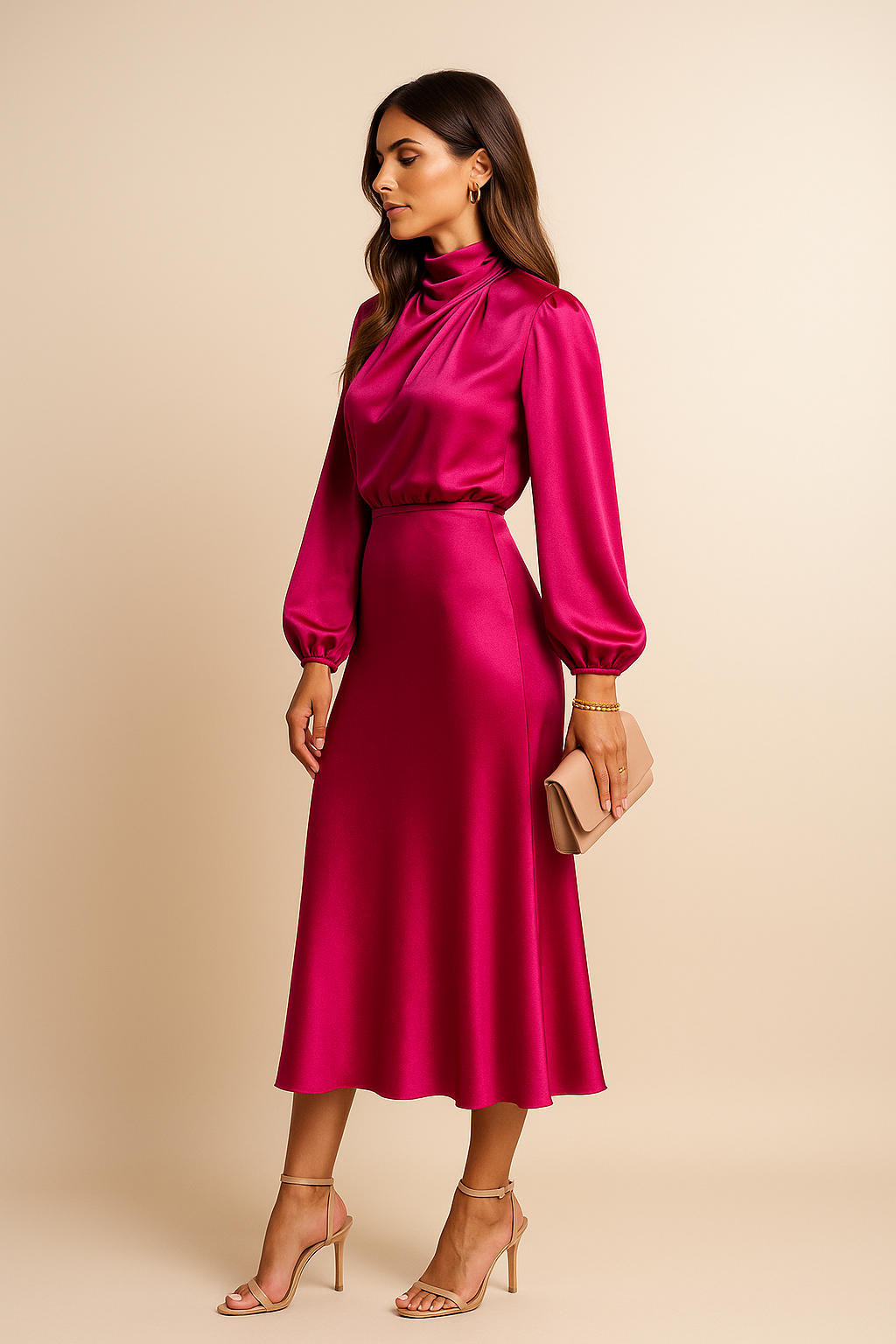 Krista | Elegant Long-Sleeve Satin Evening Dress