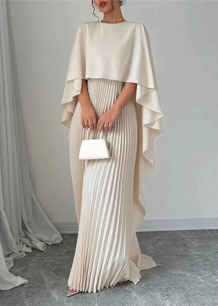 Makayla | Stylish Pleated Cape Maxi Dress