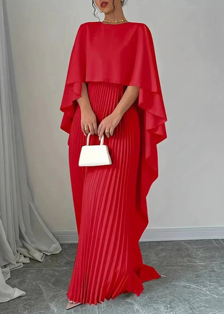 Makayla | Stylish Pleated Cape Maxi Dress