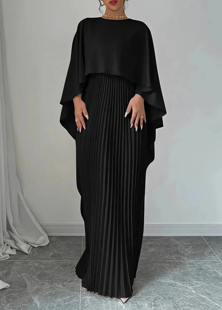 Makayla | Stylish Pleated Cape Maxi Dress