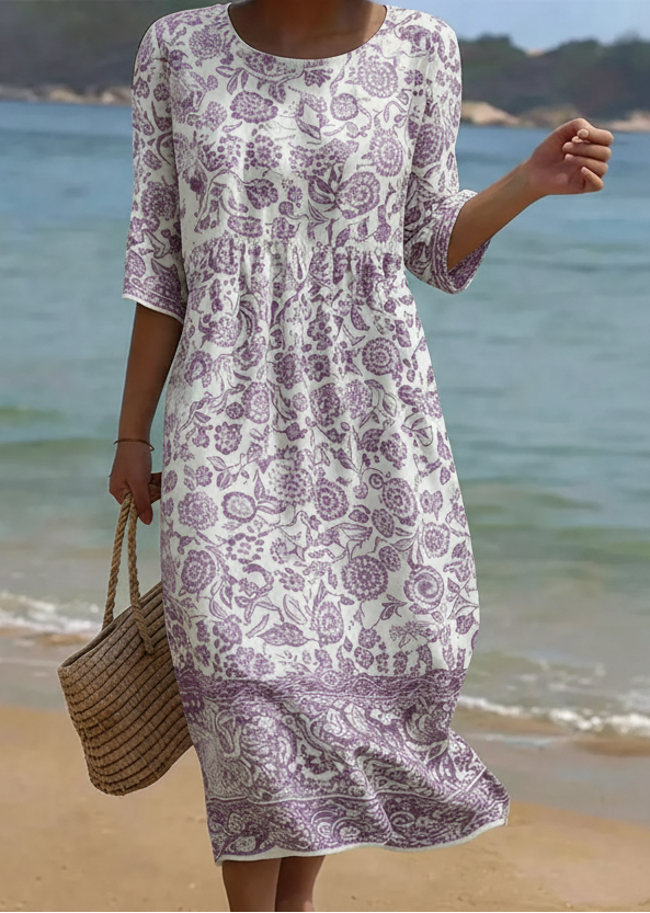 Lavender | Lavender Ruffle Midi Dress