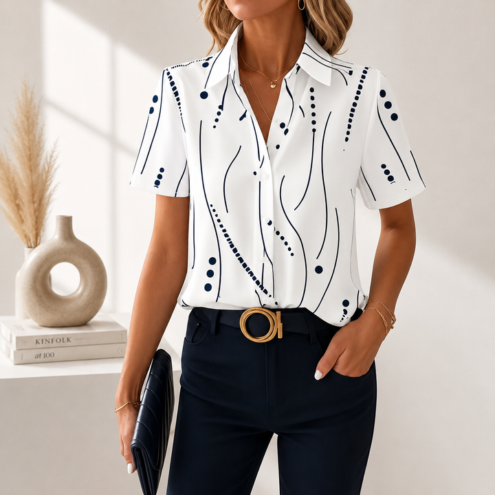 Maribel | Abstract-Print Short-Sleeve Blouse