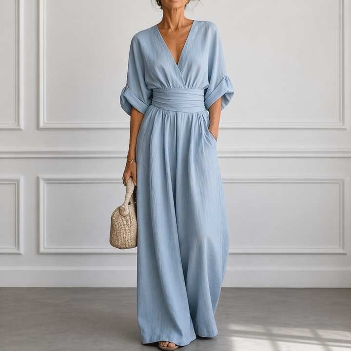 Yvette | Elegant Wide Sleeve V-Neck Jumpsuit