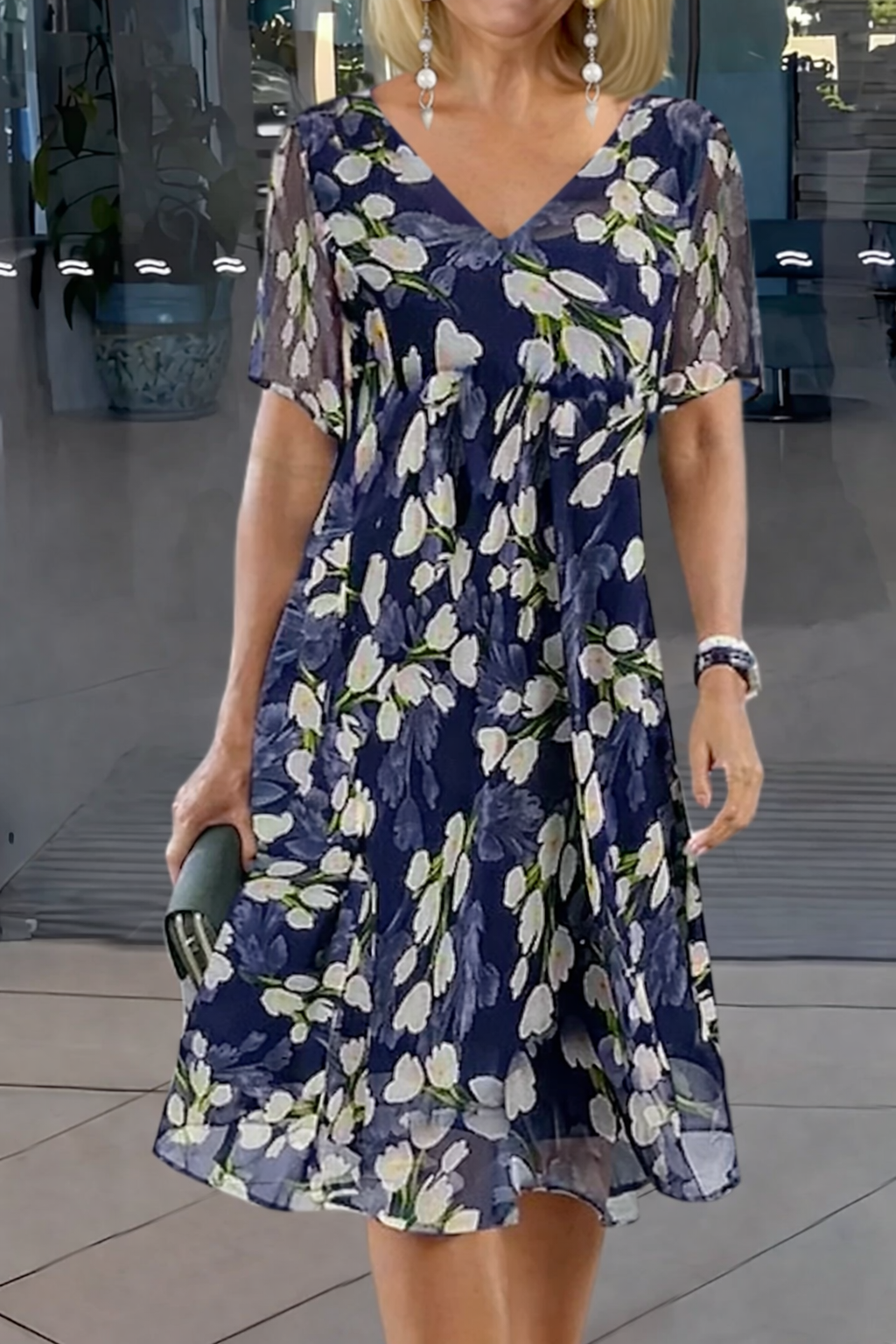 Rosamund | Floral V-Neck Tunic Dress