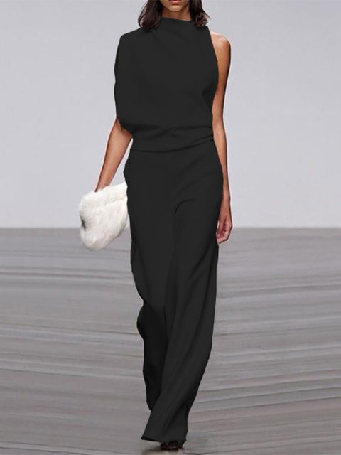 Arielle | Elegant Sleeveless Draped Wide-Leg Jumpsuit
