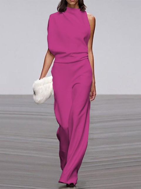 Arielle | Elegant Sleeveless Draped Wide-Leg Jumpsuit