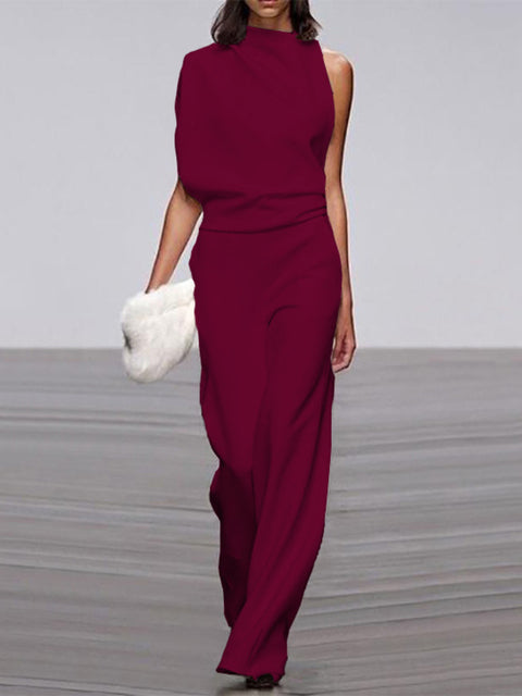 Arielle | Elegant Sleeveless Draped Wide-Leg Jumpsuit