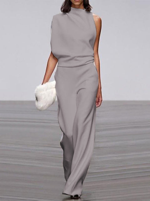 Arielle | Elegant Sleeveless Draped Wide-Leg Jumpsuit