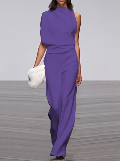 Arielle | Elegant Sleeveless Draped Wide-Leg Jumpsuit