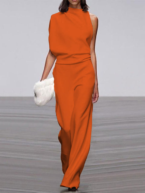 Maisy | Elegant Sleeveless Draped Wide-Leg Jumpsuit
