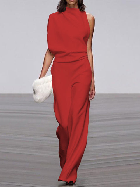 Arielle | Elegant Sleeveless Draped Wide-Leg Jumpsuit