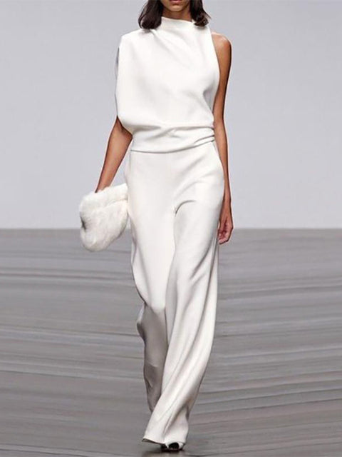 Maisy | Elegant Sleeveless Draped Wide-Leg Jumpsuit