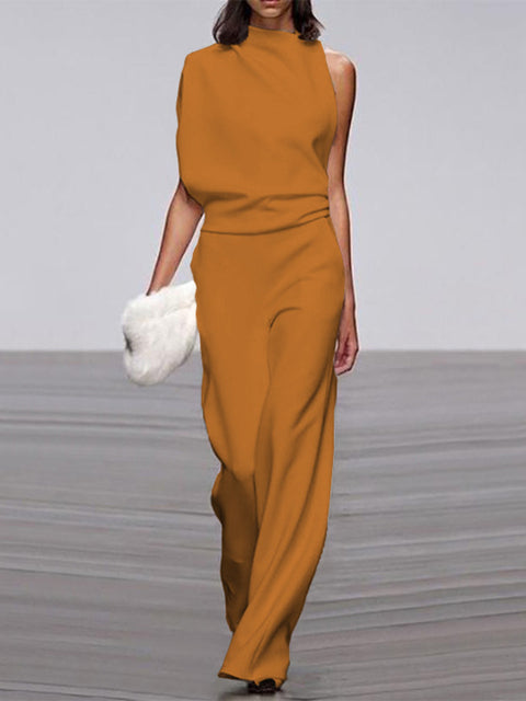 Arielle | Elegant Sleeveless Draped Wide-Leg Jumpsuit