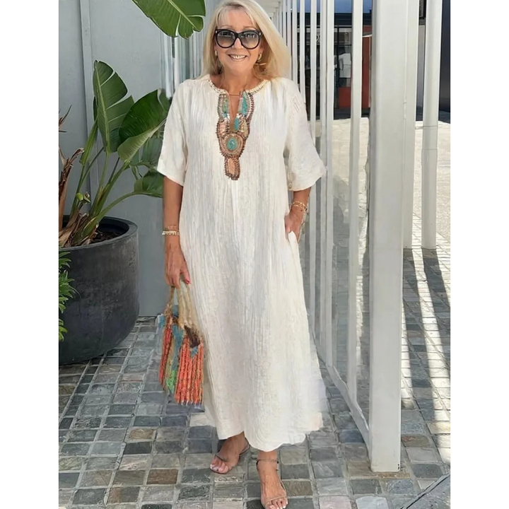 Evelyn | Relaxed Embroidered Midi Dress