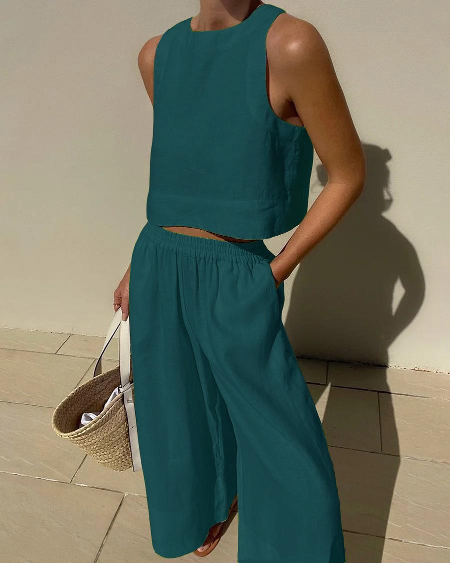 Sabina | Casual Sleeveless Capri Pants Set