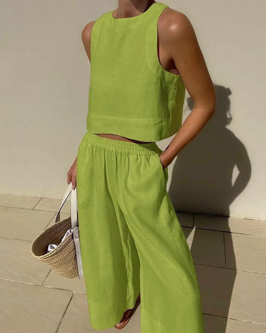 Sabina | Casual Sleeveless Capri Pants Set