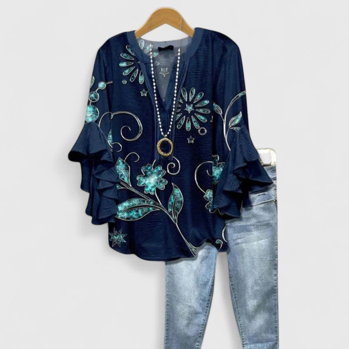 Seraphina | Elegant Ruffle Sleeve Floral Blouse