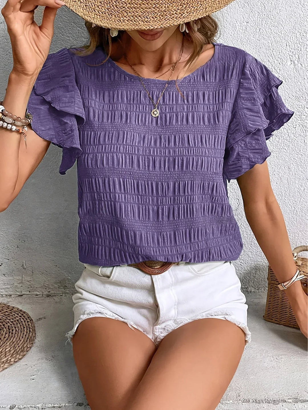 Rosalind | Ruffle-Sleeve Textured Blouse