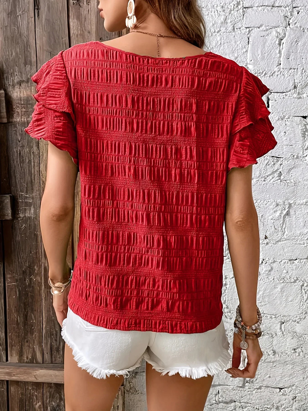 Rosalind | Ruffle-Sleeve Textured Blouse