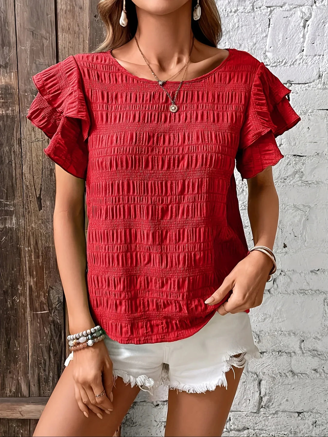 Rosalind | Ruffle-Sleeve Textured Blouse