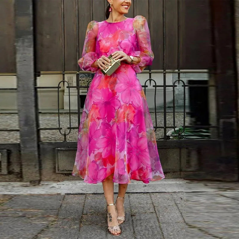 Maxine | Elegant Floral Long Sleeve Midi Dress