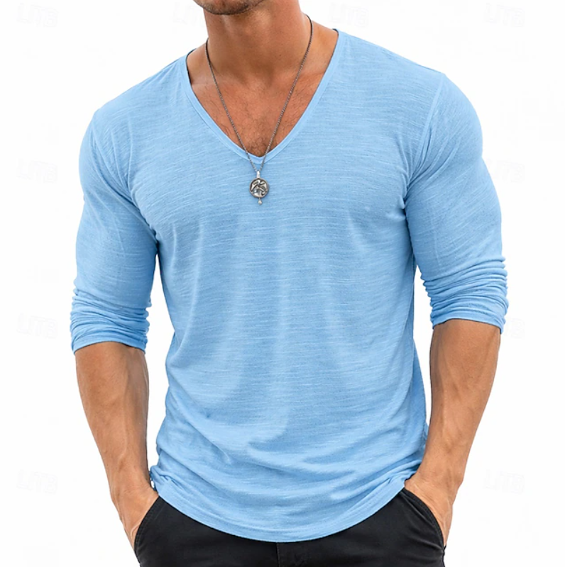 Ethan | Slim Fit V-Neck Henley Long Sleeve Shirt