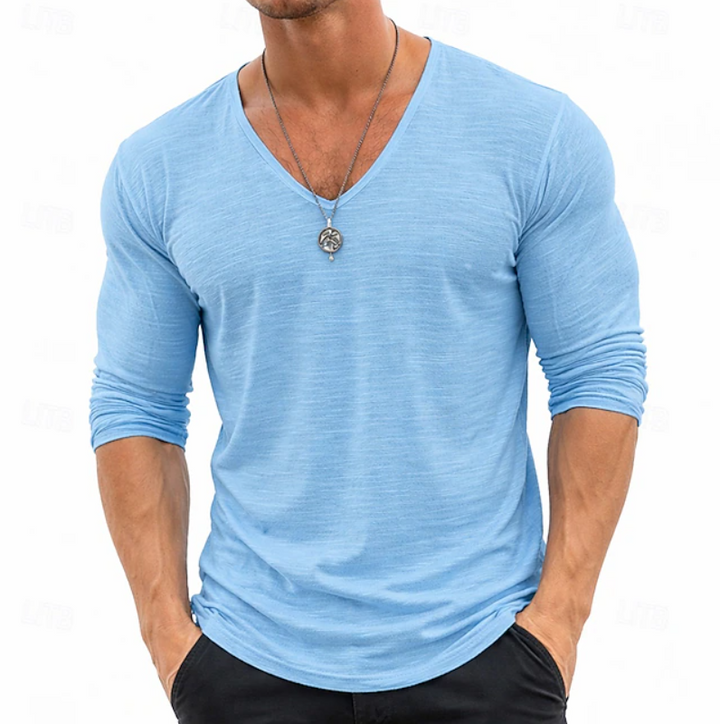 Ethan | Slim Fit V-Neck Henley Long Sleeve Shirt