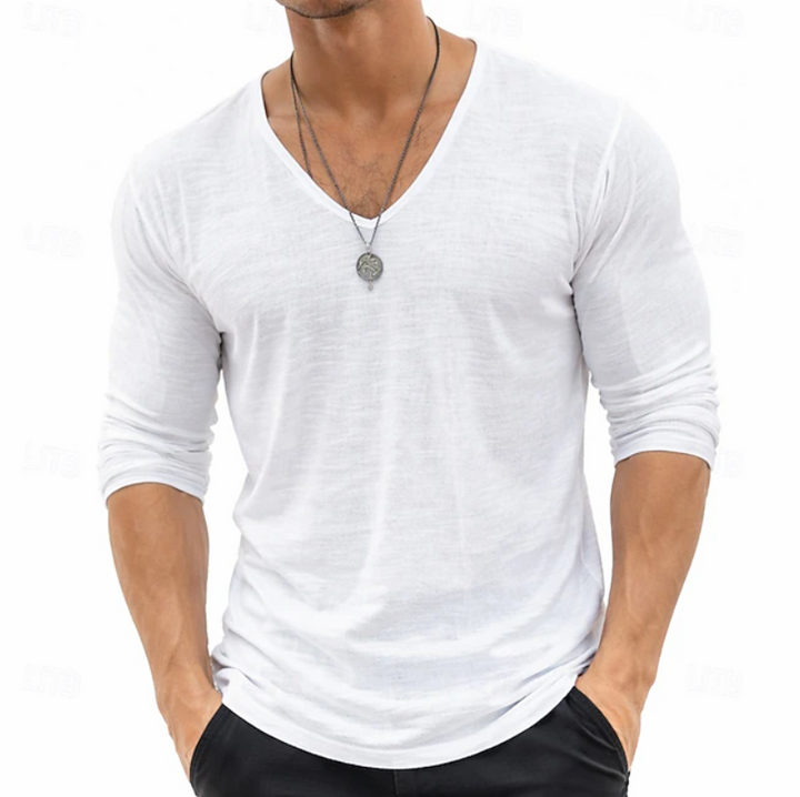 Ethan | Slim Fit V-Neck Henley Long Sleeve Shirt