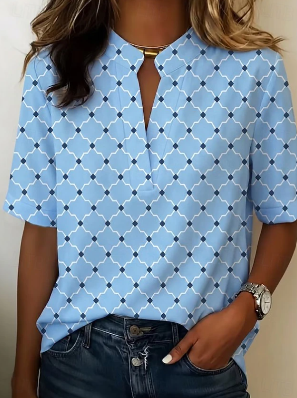 Mila | Geometric Print Henley Blouse