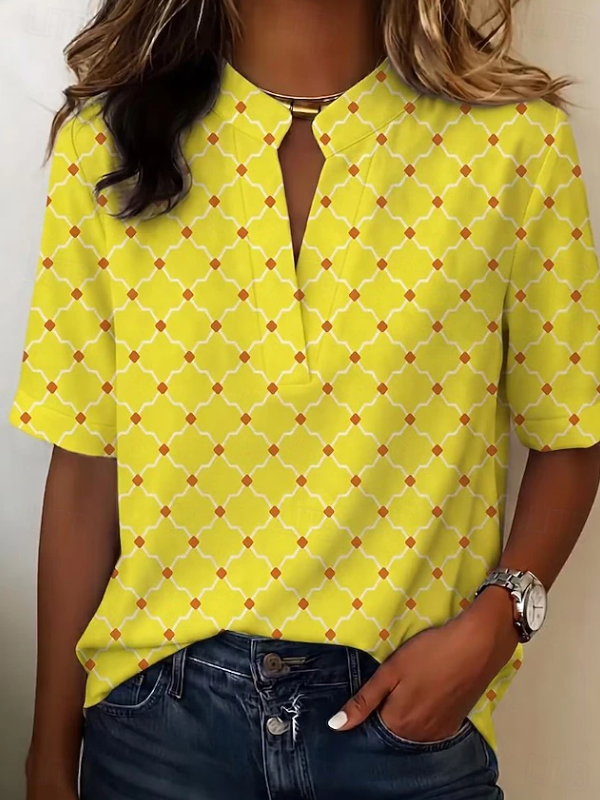 Mila | Geometric Print Henley Blouse